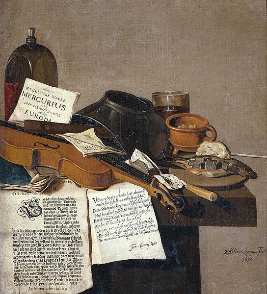 Anthonie Leemans Still life with a copy of De Waere Mercurius